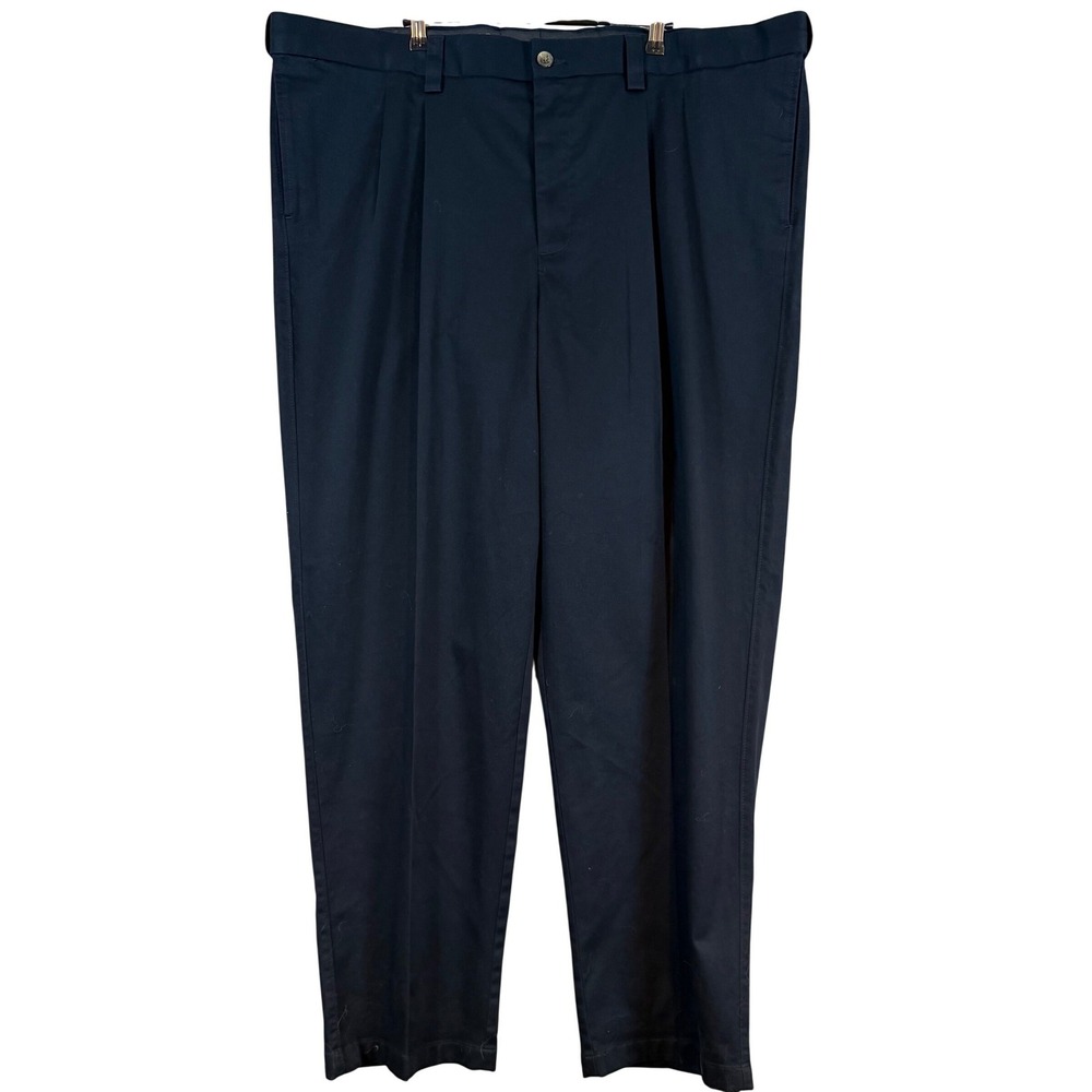 Oak Hill Mens Pleated Premium Pants Navy Blue Stretch Waist Relaxer 48X32